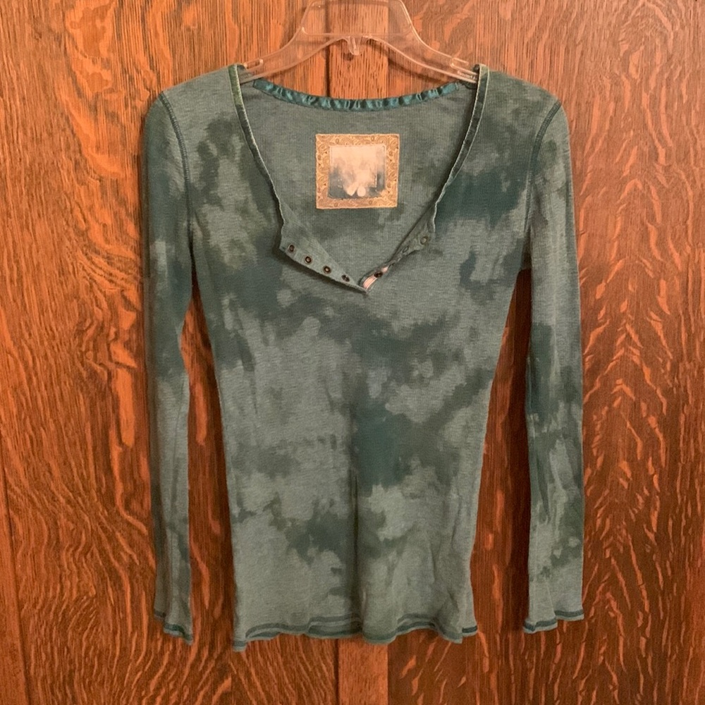 Y2K Decree green henley v neck snap thermal button Bella Swan like top L